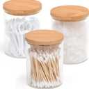 3 Pack Glass Qtip Holder Dispenser Set - Apothecary Jars with Lids for Vanity Makeup Organizer - Bathroom Canister Storage Organizer for Cotton Ball, Swab, Round Pads, Floss
