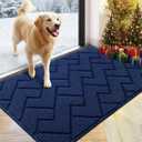 hicorfe Indoor Doormat, Front Back Door Mat Rubber Backing Non Slip Door Mats 24"x35" Absorbent Resist Dirt Entrance Doormat Inside Floor Mats for Entryway Washable Low-Profile (Navy Blue)