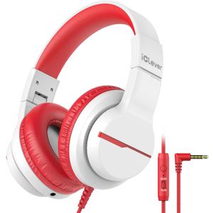 iClever HS19 Kids Headphones with Microphone, 74/85dBA Volume Limiter - Shareport - Over Ear Stereo Headphones for Kids Boys Girls, Foldable 3.5mm Jack Wired Headphone for iPad/School/Travel, White