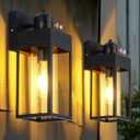 2-Pack Motion Sensor Outdoor Lights, Upgrade Dusk to Dawn Exterior Lighting Fixtures, Modern Porch Lights with Cylinder Lampshade, LED Wall Sconce for Garage Patio Garden House (Black)