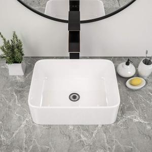 16"x12" Modern Vessel Sink Rectangular Above Counter White Ceramic Bathroom Vessel Vanity Sink Rectangle Basin