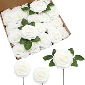 JOYLEX Artificial Flowers Realistic Roses, 100 pcs Real Looking Fake Roses with Stem for DIY Wedding Bouquets Centerpieces Bridal Shower Party Home Romantic Decorations (White) (Regular 3" - 100pcs)