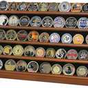 5 Rows Challenge Coin Holder Display Stand Holds 50 Coins for Wall Mount or Tabletop, Solid Wood Military Coin Rack Display Case for Collectibles, Walnut