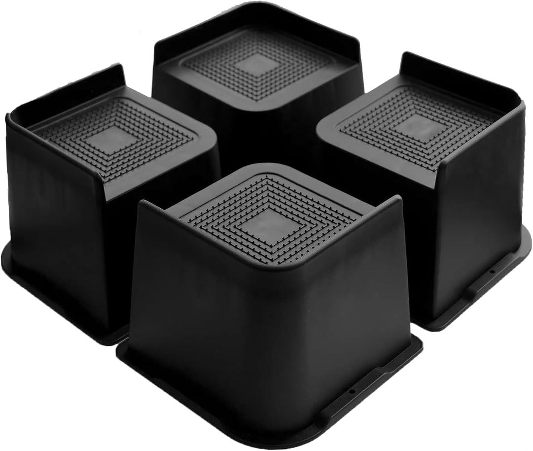 Bed Risers 4 inch Heavy Duty, Oversized Furniture Riser with Non-Slip Base for Sofa Couch Chair Desk Table Leg Dorm Bed Frame Lifts Risers Blocks Supports Up to 6,500 Lbs (Black 4 Pack)