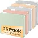 Sunee Hanging File Folders Letter Size, Pastel Colors, 25 Count Letter Size File Folders with 1/5-cut Tabs, Heavy Duty 2 Inch Expansion, Stay Organized for Your Home and Office Bulk File