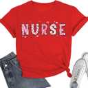 Womens Valentines Shirt-Pink Nurse Valentines Day Tshirts Funny Teen Girl's Holi Vacation Casual Outfit
 L