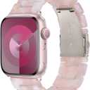 V-MORO Resin Bands Compatible with Apple Watch Series 11/10/9/8/7 41mm/42mm Fashion Dressy Lightweight Cute Strap with Starlight Buckle for iwatch Series SE/6/5/4/3/2/1/SE3(Floral Pink,42mm/41mm/40mm/38mm)