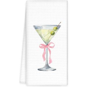 Martini Decor Bow Kitchen Towels, Gifts for Martini Lovers Hand Towels, Pink BowMartini Dish Towel Tea Towel for Kitchen Home Bar Decorative, Coquette BowMartini Bar CartDecor, 16x24In