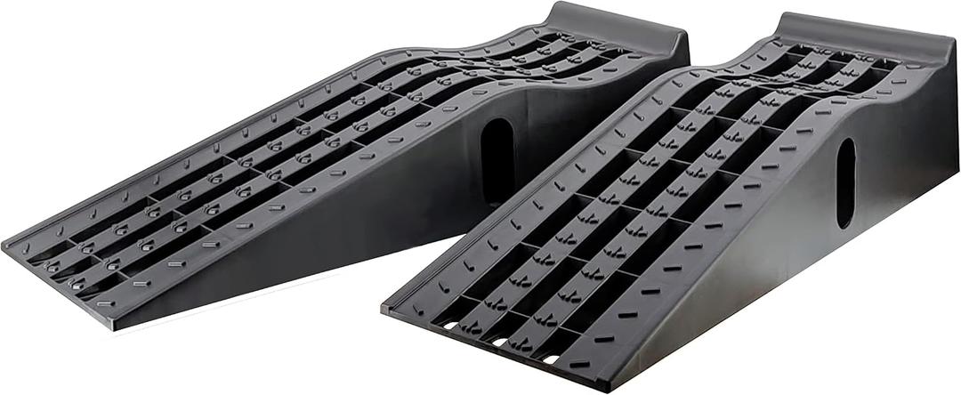 MaxxHaul 50515 6.25" Lift Car Ramps, 2-Pack 13,000lb GVW, Deep Grooved Surface for Stable Tire Placement, Heavy-Duty, Black