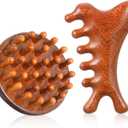 SynHHergyx Wooden Scalp Massager Comb, 2 Pcs Sandalwood Scalp Massager Hair Growth Portable Manual Head Massage Tool Handheld Gua Sha Tool for Woman Men Wet Dry Hair Relaxation Body Head Scalps Care