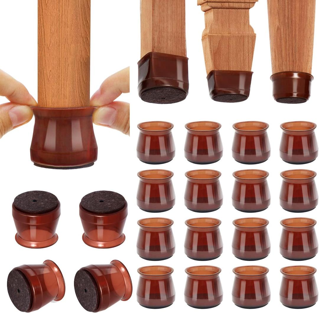 BUMACO Chair Leg Floor Protectors Chair Leg Protectors for Hardwood Floors Silicone Pads Covers to Protect Floors (Brown-20 Pcs, Universal L (1.3"-2")