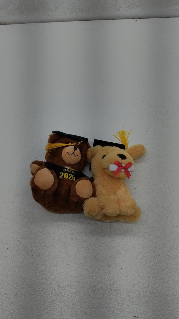 2-pk class of 2025 graduation bear and puppy with cap and diploma 10 in.