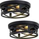 SKEJAO Flush Mount Ceiling Light Fixture,Black 2-Light Hallway Light Fixtures Ceiling,Light Fixtures Ceiling Mount for Farmhouse,Kitchen,Hall (2 Pack)