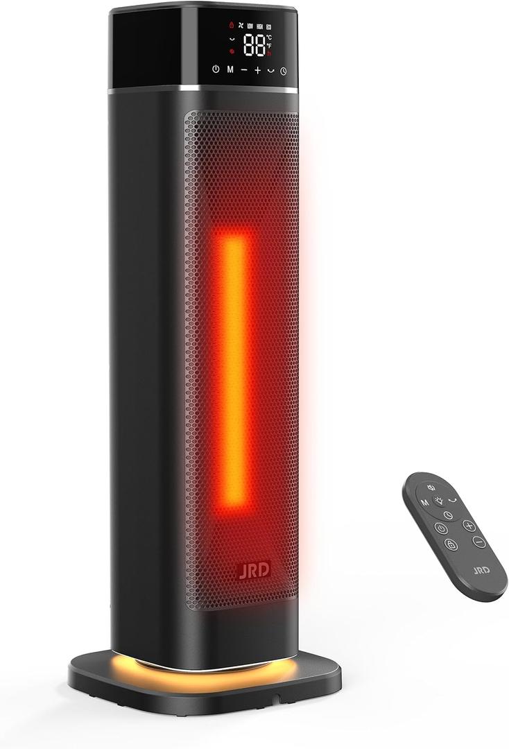 24" Space Heater Indoor, JRD Fast Portable Room Heater with Remote, Night Light, 80 Oscillation,4 Mode, Overheat&Tip-Over Protection, Electric Heaters for Large Room, Bedroom