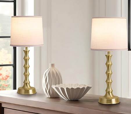 24" Small Table Lamp for Bedroom, Gold Bedside Lamps for Nightstand Set of 2, Small Gold Lamps for Living Room Set of 2, Modern Accent Lamp for End Table, Kitchen, Small Lamps for Kids Room