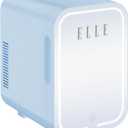 ELLE 8L Mini Cooler Fridge with LED Makeup Mirror for Skincare & Cosmetic Storage Cooler & Warmer Removable Shelf Carrying Handle AC DC Power Options Small Refrigerator for Bedroom Car Office Blue