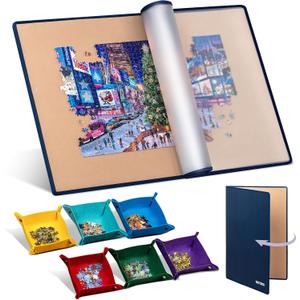 Tektalk Foldable Jigsaw Puzzle Board with 6 Color Sorting Trays Portable Puzzle Mat with Dustproof Cover for Puzzle Storage Saver, Non-Slip Surface, Up to 2000 Pieces - Khaki