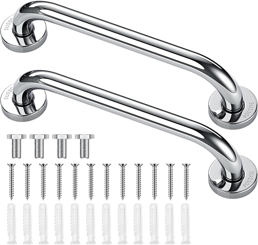Blulu 2 Set Shower Grab Bar Stainless Steel Bathroom Grab Bar Handle Anti Slip Heavy Duty Bathtub Handle Support Balance Hand Rails for Bathroom Elderly Handicap Senior Pregnant (9 Inch)