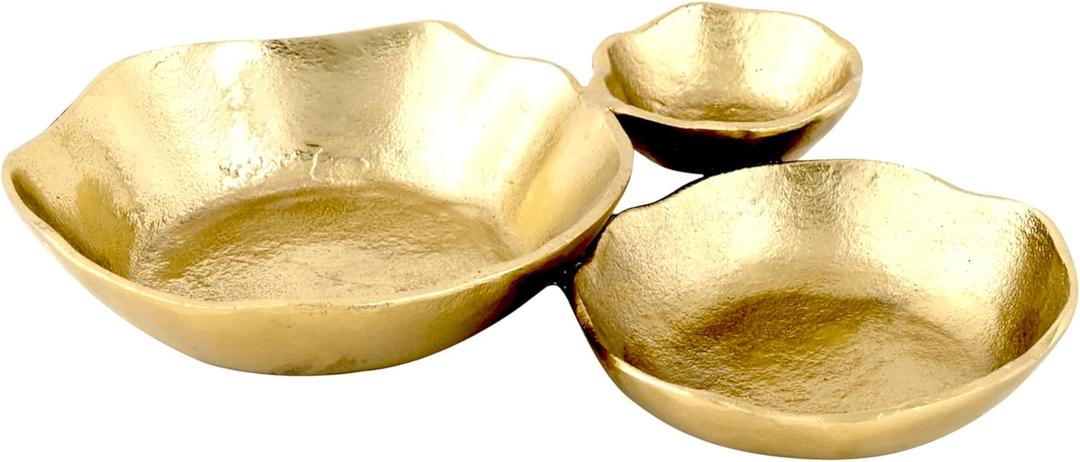 Cruisers Cach | 10" Cluster of 3 Small Serving Bowls. Rustic Gold Finish, Hand-Crafted, Artisan Made