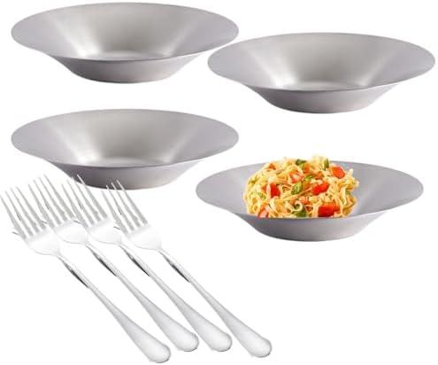 GOVNPJ Stainless Steel Plates - 10.6 Inch Unbreakable Dinner Plates for Indoor & Outdoor Use - Perfect for Spaghetti, Salad, Desserts & More - Durable, Easy to Clean & Dishwasher Safe
