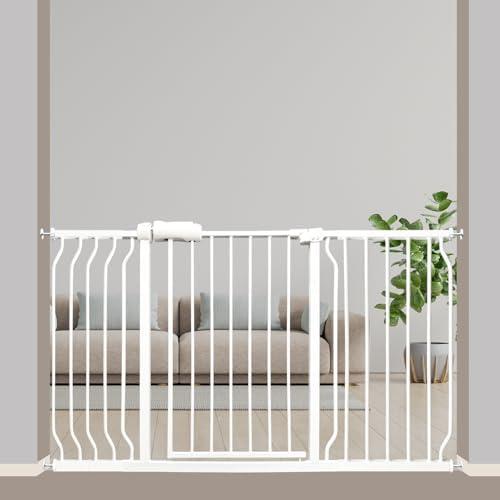 Vothco Extra Wide Baby Gate 53-57.5 Inch, Tension Mounted No Drilling, Auto Close Indoor Safety Gate for Stairs & Doorways - Metal Design for Kids and Pets, White