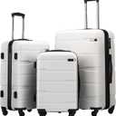 Coolife Luggage Expandable 3 Piece Sets PC+ABS Spinner Suitcase 20 inch 24 inch 28 inch (white, 3 piece set)