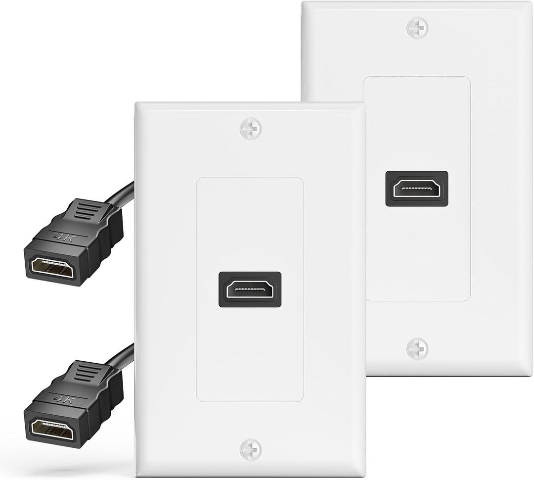 VCELINK HDMI Wall Plate, 2 Pack 4K HDMI Wall Plate with Pigtail, Supports 4K@60 Hz HDR ARC, HDMI Outlet for Home Theater (1-Port)