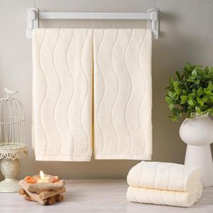 VitalCozy 4 Pcs Cream Color Hand Towels for Bathroom Wavy Striped Jacquard Decorative Towels 14x29 Inch 100% Cotton Soft Absorbent Boho Bathroom Decor for Kitchen Gift for Festival