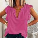 Dokotoo Women's Casual V Neck Ruffle Sleeve Summer Tank Tops Shirts (Pink, XL)