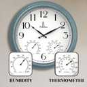 18 inch Outdoor Clocks for Patio Large Waterproof with Thermometer - Teal Blue Outdoor Clock with Temperature and Humidity for Wall - Weatherproof, Accurate & Easy to Read for Pool, Patio & Garden
