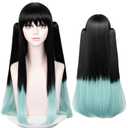 Max Beauty Anime Black & Blue Cosplay Wig for Men, Long Straight Hair Daily Wig for Cosplay Synthetic Hair for Halloween Costume Party Hair Wig + Cap
