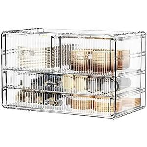 ZHIAI Stackable Storage Drawers, Acrylic Bathroom Counter Organizer Clear Makeup Organizers for Vanity, Kitchen Cabinets, Bathroom, Undersink, Home Organization and Storage (4 Drawers, Pattern D)