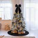 Gejoy Velvet Christmas Ornaments Set-12 Velvet Bows, 1 Christmas Tree Skirt, 1 Large Tree Topper Bow, 5000 Strands Silver Tinsel Icicles for Xmas Trees Wreaths Fireplace Gifts Decor(Black)