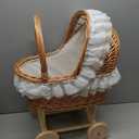 Wicker Baby Carriage for Baby Shower, Lace Basket Stroller Prop