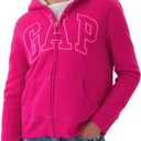 GAP Girls' Logo Hoodie Hooded Full Zip Sweatshirt (Small, Bright Beet)