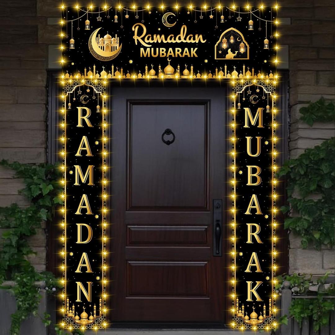 LED Ramadan Mubarak Banner Decorations Eid Mubarak Lights Banner