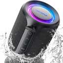 Bluetooth Speaker Wireless,IP67 Waterproof & Dustproof Portable Speaker with Lights,15W Loud Stereo Sound, 2500mAh Battery All Day Playtime, TWS Pairing, BT5.3, Home/Party/Outdoor/Beach (Black)