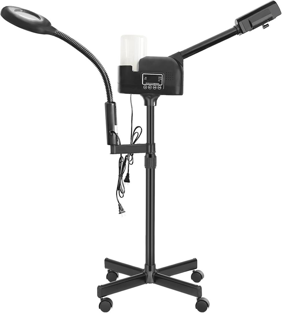 Professional Facial Steamer 2 in1 Steamer for Face 5X LED Magnifying Lamp Hot Ozone Facial Steamer for Esthetician Beauty Face Equipment Use at Home or SalonBlack