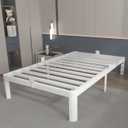 White 12 Inch Twin Bed Frames with Gaskets, Metal Twin Size Bed Frame No Box Spring Need, Heavy Duty Steel Platform Support, Round Corner Design, Reserved Holes, Storage Space, Noiseless