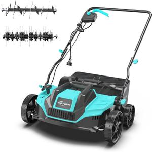 2-in-1 Scarifier and Dethatcher  Deep Soil Revitalization with High-Torque Motor, Adjustable Depth Control, Dual Safety Switch & Removable 10.5-Gallon Thatch Bag (Black & Blue)