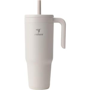 REDUCE Chiller Vacuum Insulated 40 oz Tumbler with Spill-Proof Silicone Straw - Sustainable Tritan Lid with Water Intake Markers - Soft Sit Base Travel Mug - Dishwasher Safe - Unbleached