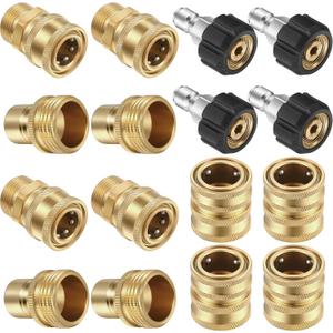 16 Packs Pressure Washer Adapter Set Connect Disconnect Kit Includes M22 Swivel to 1/2 Inch Connect 3/8 Inch to Quick Release 3/8 Inch Plug 1/2 Inch Plug 3/4 Inch Swivel Female Male for Garden Hoses