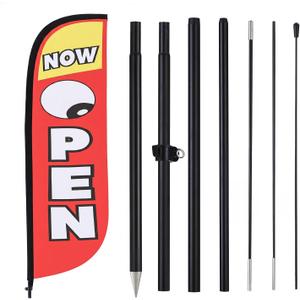 8ft NOW OPEN Feather Flag Kit for Business with Pole and Ground Stake