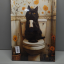 Funny Bathroom Cat Canvas Wall Art Cute Black Cat Get Toilet Paper Sitting on Toilet Painting Picture Wall Decor Poster Print Artwork for lavatory Home Decoration