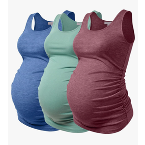 Maternity Tank Tops for Women Ruched Sleeveless Basic Tops Maternity Shirt Vest Pregnancy Tee
 XL