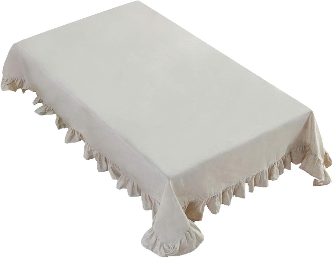 rismart Ruffle Rectangular Linen Table Cloth Cover Tablecloth Beige with ruffles 100x81