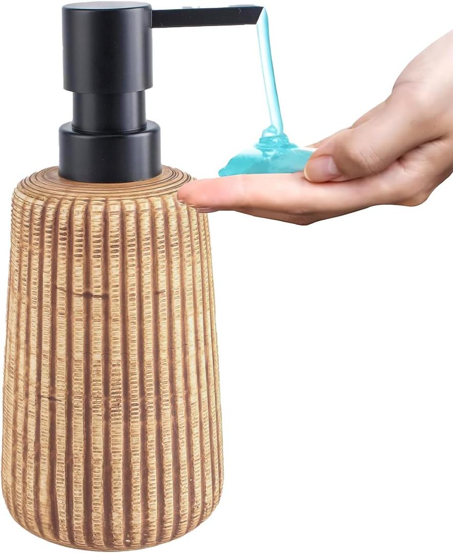 Comeon Hand Soap Dispenser, 400ml/13.5oz Ceramic Bathroom Dish Soap Dispenser for Kitchen Sink Brown Refillable Soap Dispensers in Kitchen Countertop Shower (13.5oz,Dark Brown)