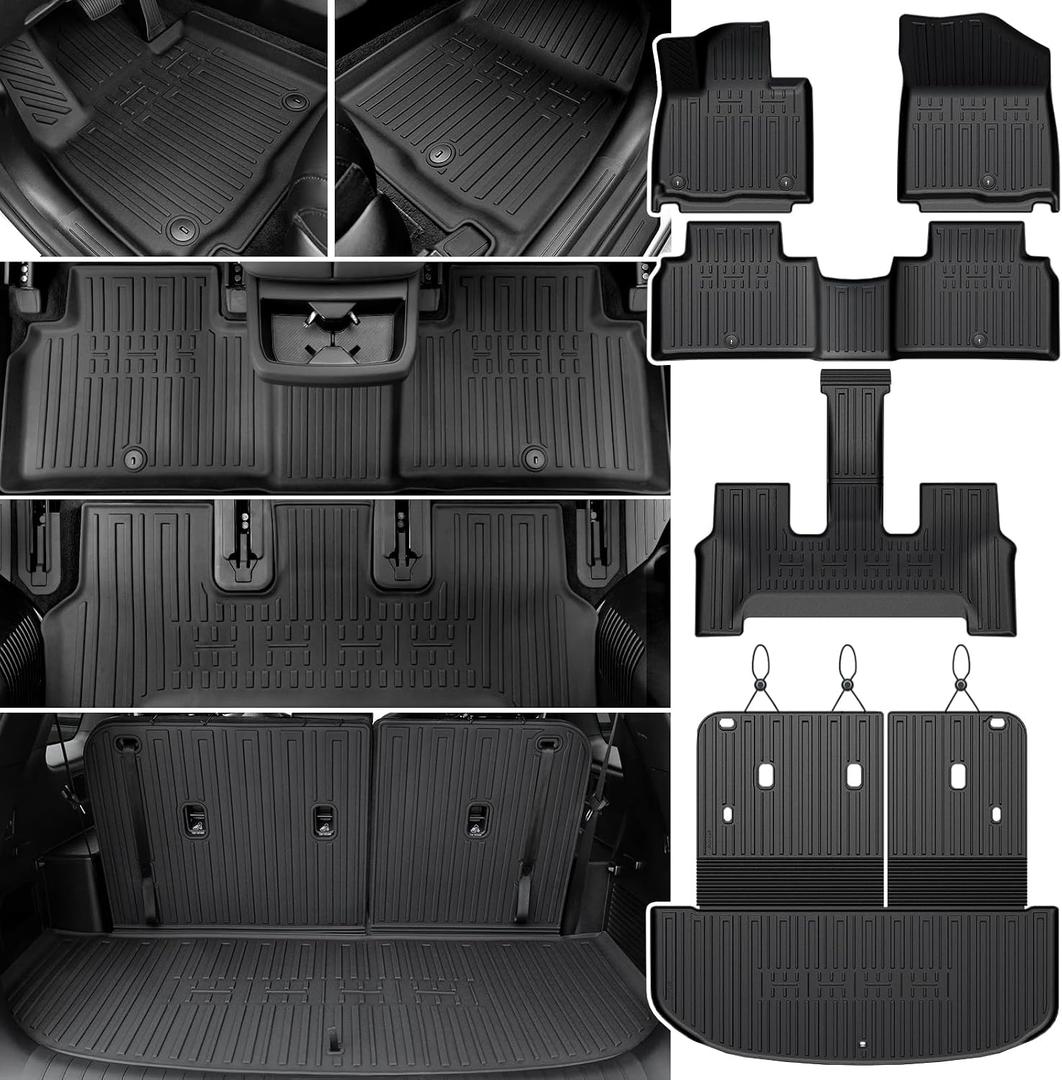 Floor Mats for Kia Telluride 2027 Gas Only, with Cargo Mat | Full Protection Mat Set with Cargo Liner, All Weather TPE, Non Slip & Odorless & Scratch Proof, Telluride Gas Accessories