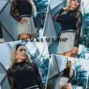 Zeagoo Long Sleeve Shirts for Women's Lace Tops Mesh Sheer Crew Neck Shirts Sexy Spring Going Out Blouse (Black) M