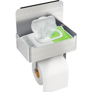JUYSON Toilet Paper Holder with Shelf, Flushable Wipes Dispenser Fits for Bathroom Wipe Storage, Keep Your Wipes Hidden Out of Sight - SUS304 Stainless Steel Wall Mount Organizer (Brushed Nickel) (Chrome)